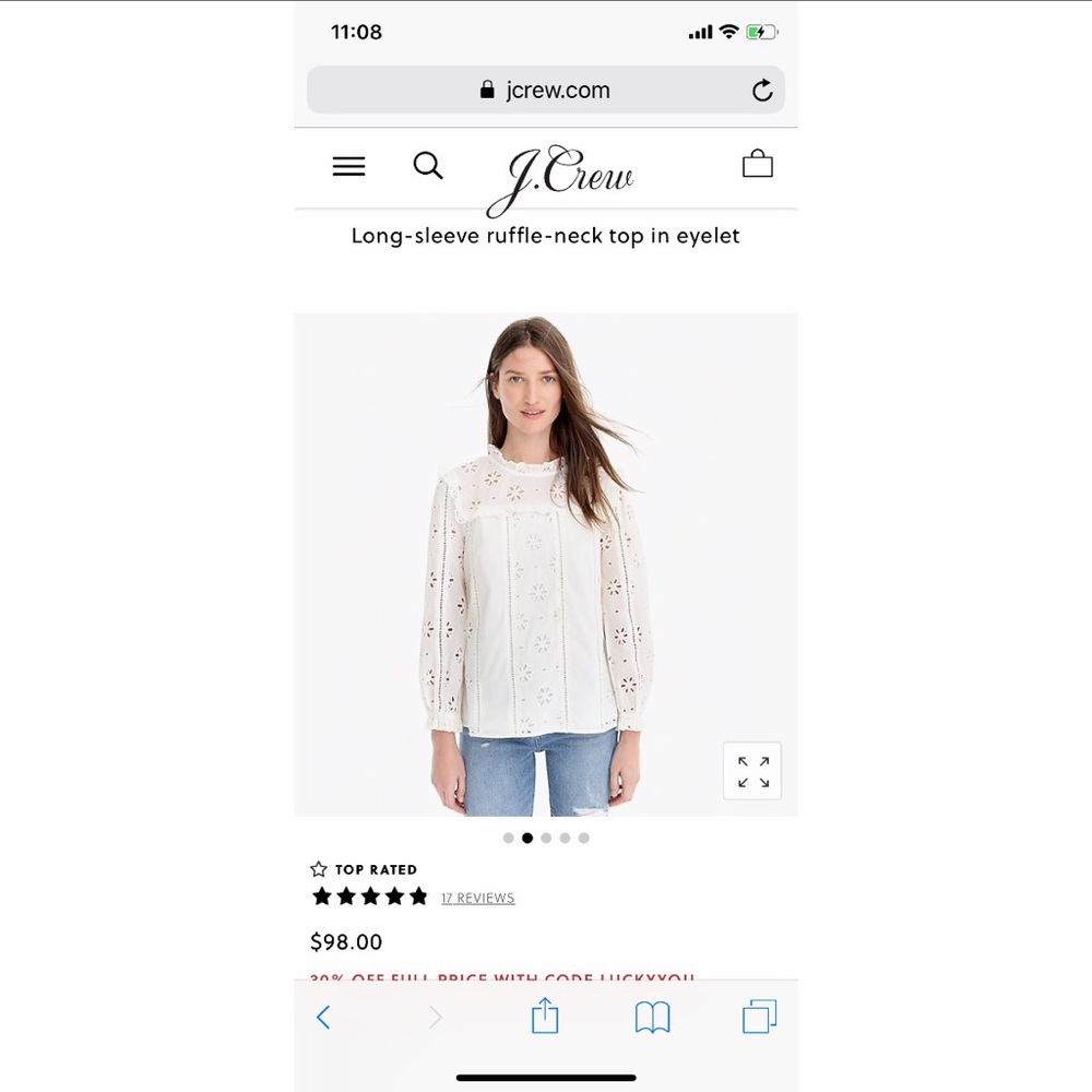 J-Crew eyelet ruffle-neck top. L